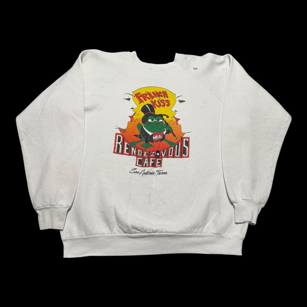 Vintage 90s FOTL French Kiss Rendezvous Cafe Sweatshirt Mens XL (Fits M/L) FLAWS